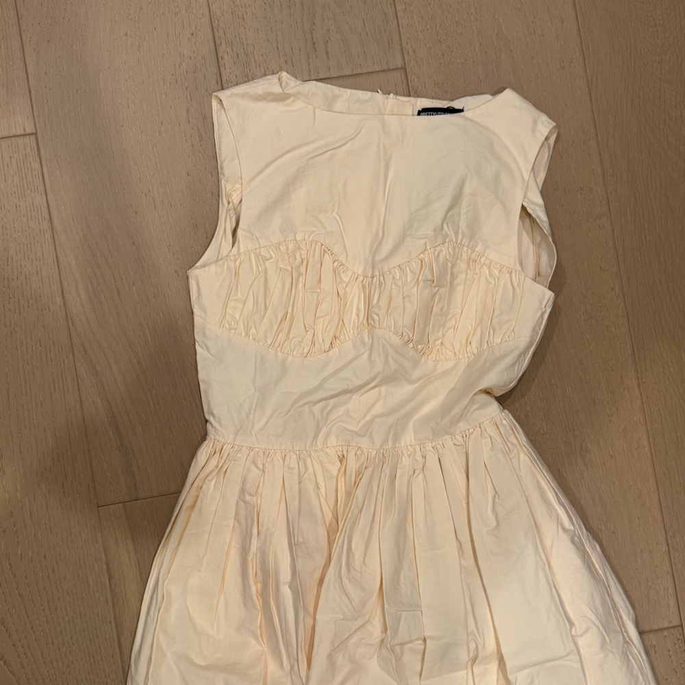 PrettyLittleThing Ruched Bust Cream Maxi Dress